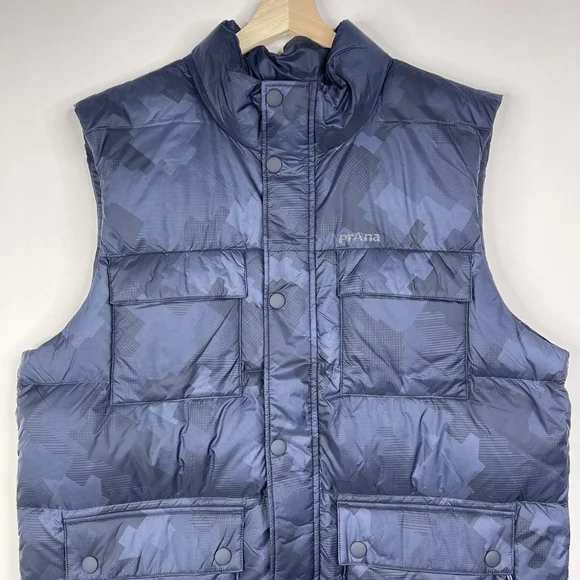 NWT prAna Red Slate Vest in Nautical Camo Large Navy Quilted Pockets #A1086 - Picture 4 of 16